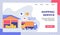 Shipping service truck delivery carry box package for web website home homepage landing page template banner with flat