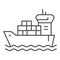 Shipping vessel with containers thin line icon, delivery and logistics symbol, cargo ship vector sign on white