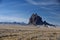 Shiprock, the great volcanic rock mountain in desert plane of New Mexico, USA