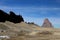 Shiprock, the great volcanic rock mountain in desert plane of New Mexico, USA