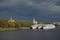 Ships anchored near quiet town