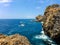 Ships in the Bali Sea of Indian ocean coming towards the famous broken beach of Nusa Penida, Bali, Indonesia