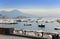 The ships in a bay of Naples, Italy, in the foggy morning