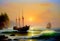 ships, boat, Fisherman, sea landscape, oil paintings
