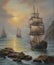 ships, boat, sea landscape, oil paintings