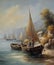 ships, boat, sea landscape, oil paintings