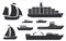 Ships and boats. Set of vector icons: sailboat, yacht, container ship, passenger and cargo ships. Shipping, transport and nautical