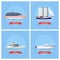 Ships and boats vector set icon in a flat style.
