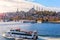 Ships in the Bosphorus, Eminonu pier and the Suleymaniye Mosque, Istanbul