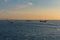 Ships in the Bosphorus at sunset. Turkey