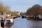 Ships in canal with lifting bridge