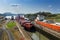 Ships entering the Miraflores gates in the Panama Canal