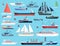 Ships in harbor. Shipping speedboating cruiser and sailboat, vector flat sea marine travel system transport set