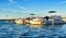 Ships moored at Fleesen Lake jetty in GÃ¶hren-Lebbin Germany