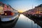 Ships in Nyhavn at sunset, Copenhagen, Denmark