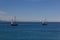 Ships out in the English Channel off the coast of Looe, Cornwall