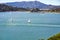 Ships sail in Belvedere Cove on a clear Autumn day, San Francisco bay, California