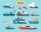 Ships at sea transport, shipping boats in vector