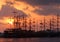 Ships silhouettes in a Mediterranean sea .Turkey near Antalya.