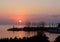 Ships silhouettes in a Mediterranean sea .Turkey,near Antalya