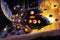 Ships in space battle in the outer space to the galaxy