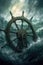 ships steering wheel guiding through stormy seas