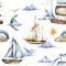 ships. watercolor seamless pattern sea adventure. sailboat, boat, boat trip, summer holidays, dreams. watercolor set