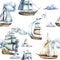 ships. watercolor seamless pattern sea adventure. sailboat, boat, boat trip, summer holidays, dreams. watercolor set