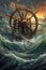 ships wheel guiding through a stormy sea