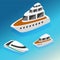 Ships yachts boats isometric icons set vector illustration