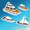 Ships yachts boats isometric icons set vector illustration