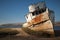 Shipwreck. Abandoned Wooden Boat.