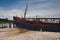 Shipwreck on Black sea coast. Ship brought ashore