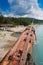 Shipwreck on Black sea coast. Ship brought ashore