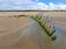 Shipwreck on the Cefn Sands beach at Pembrey Country Park in Carmarthenshire South Wales