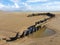 Shipwreck on the Cefn Sands beach at Pembrey Country Park in Carmarthenshire South Wales UK