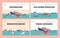 Shipwreck Landing Page Template Set . People Trying to Survive in Ocean with Sinking Ship and Floating Debris on Water