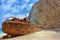 Shipwreck on the Navagio Beach - Zakynthos Island, landmark attraction in Greece. Ionian Sea. Seascape
