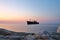 Shipwreck and rocks on the seashore in Costinesti, Romania