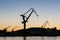 Shipyard cranes twilight Gothenburg