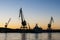 Shipyard cranes twilight Gothenburg