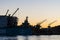 Shipyard cranes twilight GÃ¶taverken Gothenburg