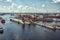 Shipyard Riga City Daugava river from above