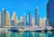 The shipyards with yachts in Dubai Marina, UAE