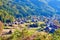 Shirakawa-go (ogimachi village) an autumn rains, begin to colors of autumn, Japan.