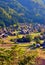 Shirakawa-go (ogimachi village) an autumn rains, begin to colors of autumn, Japan.