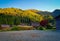 Shirakawa-go (ogimachi village) an autumn rains, begin to colors of autumn, Japan.