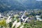 Shirakawa Historical Japanese. Shirakawago village in autumn from aerial view. House build by wooden with roof gassho zukuri style