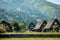 Shirakawa Historical Japanese. Shirakawago village in autumn from aerial view. House build by wooden with roof gassho zukuri style