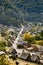 Shirakawa Historical Japanese. Shirakawago village in autumn from aerial view. House build by wooden with roof gassho zukuri style